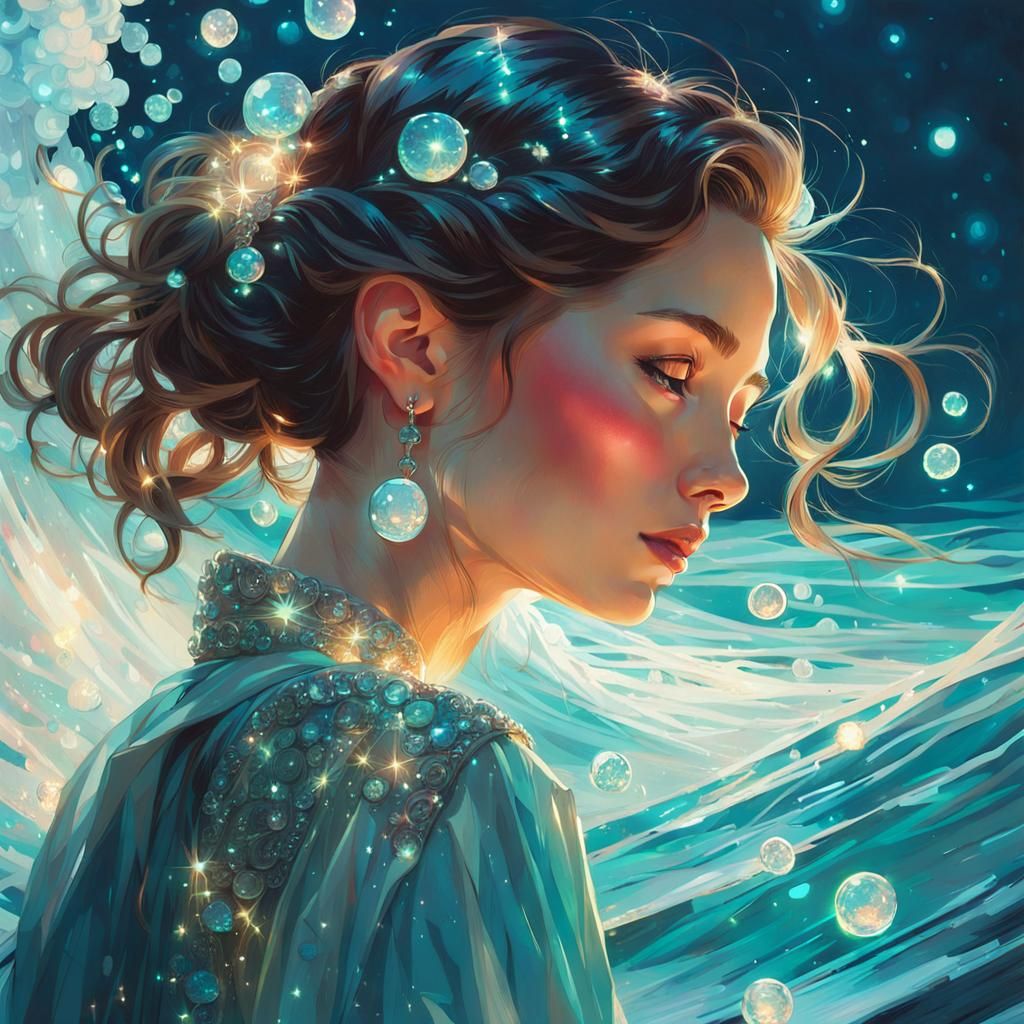 Iridescent Ocean Waves on Crystal Shore, Digital Art