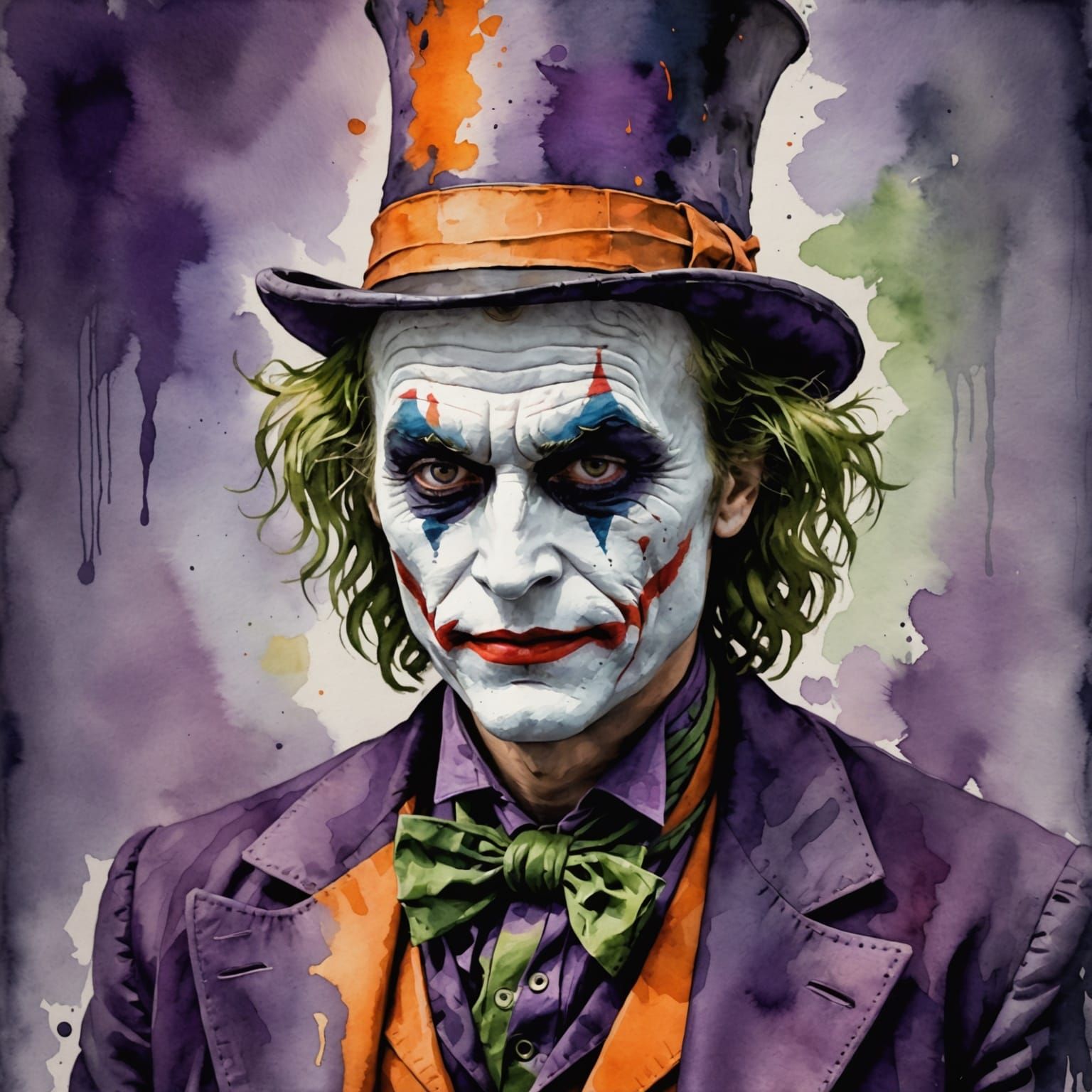 Joker as Mad Hatter in Dark Post-impressionist Watercolour