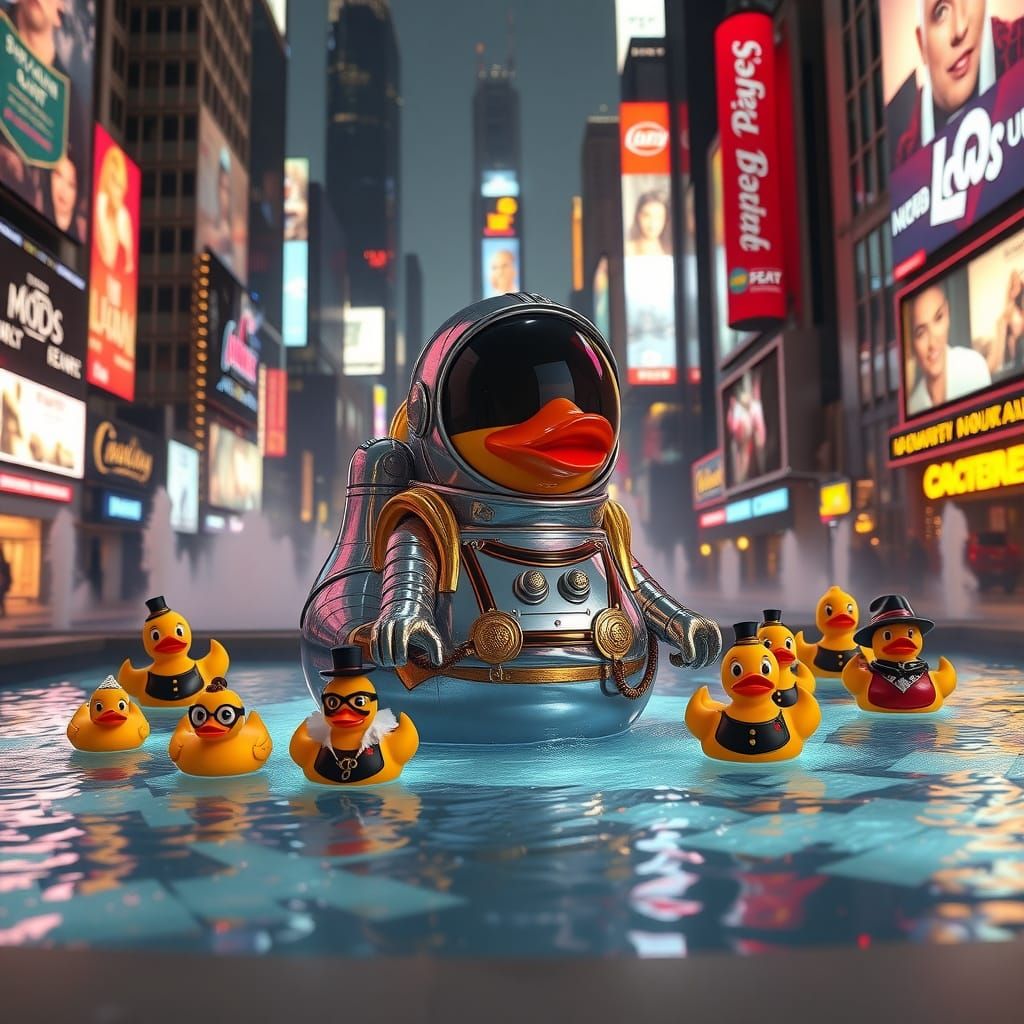 Grand City Fountain Scene in Retro-Futuristic Style