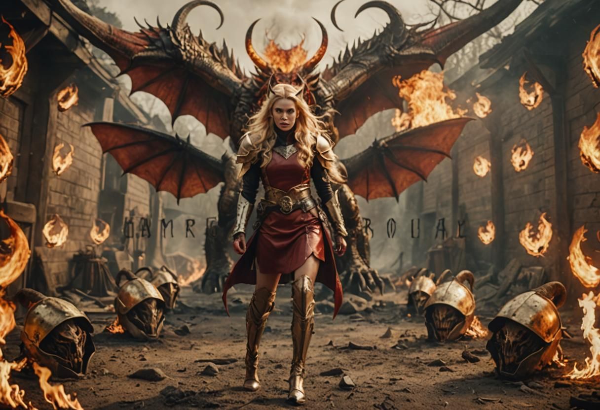 Fiery Female Demon with Golden Armor