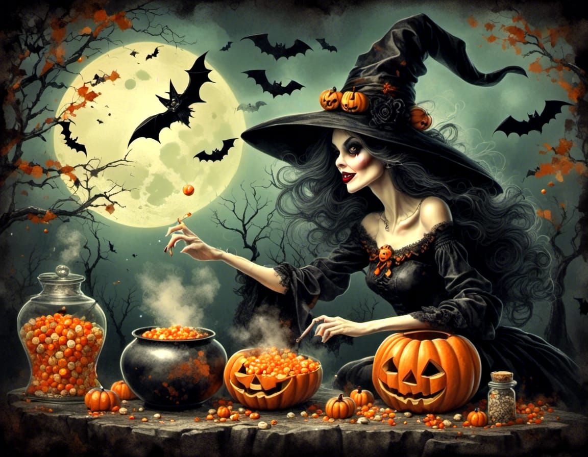 halloween witch, making poison candy