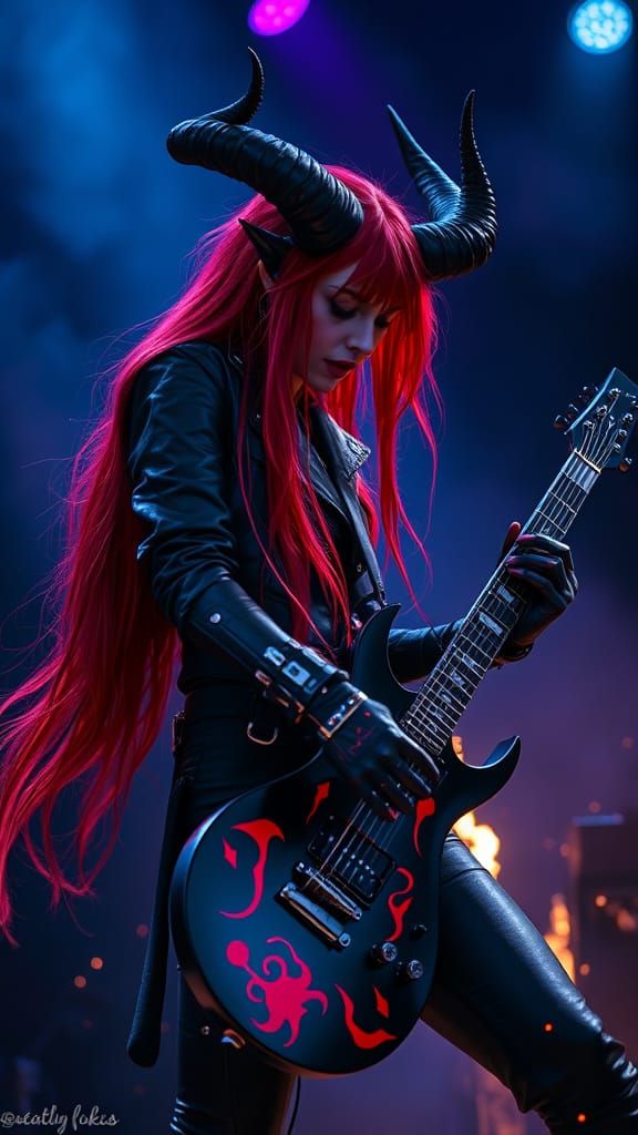 Demon Girl Shreds Guitar in Gothic Concert Scene