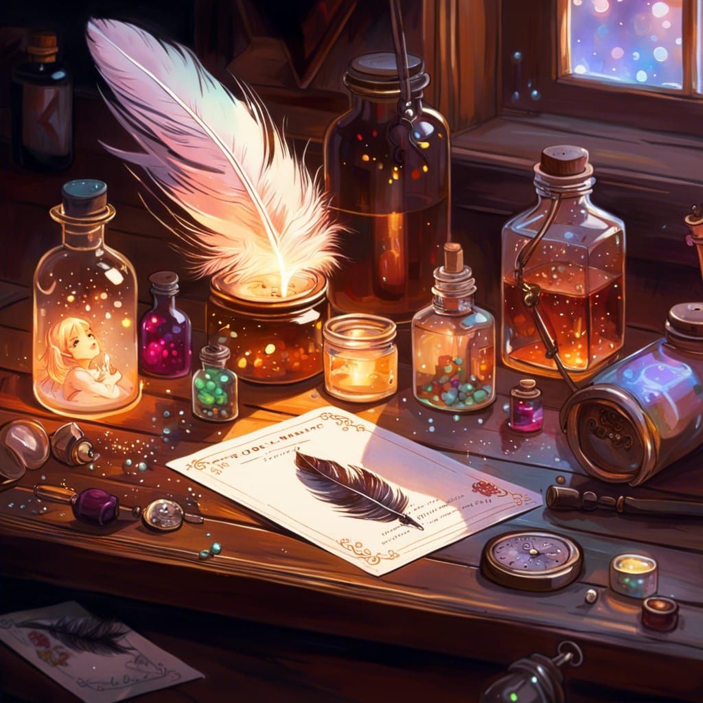 Magical Postcard on Wizard's Desk, Detailed Art