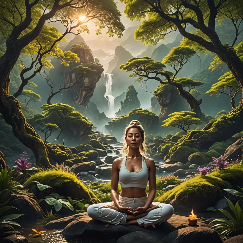 Soulful Yoga in Nature: Fantasy Concept Art