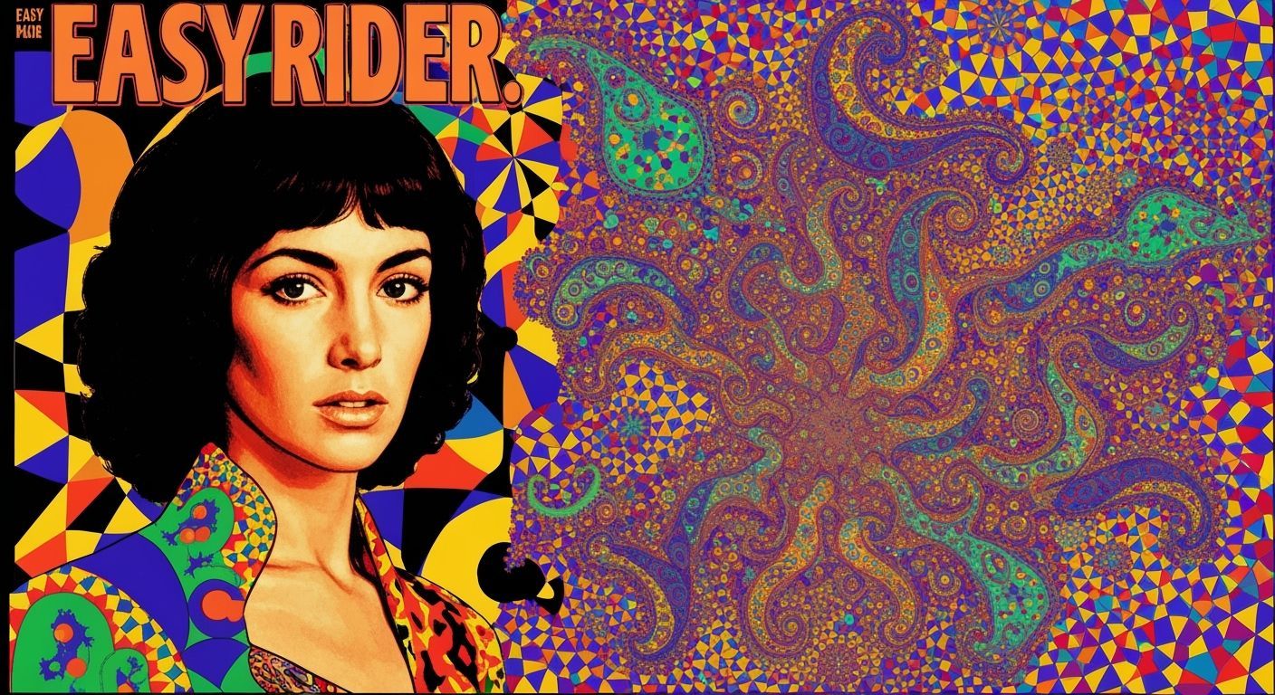Psychedelic 60s Art Poster in Op Art and Art Nouveau Styles