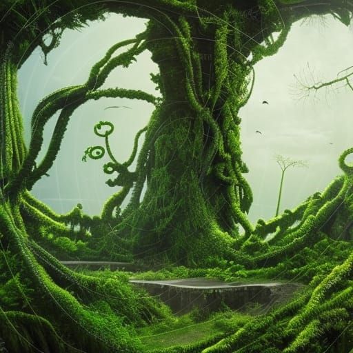 Mystical Green tendrils plants flowers vines trees