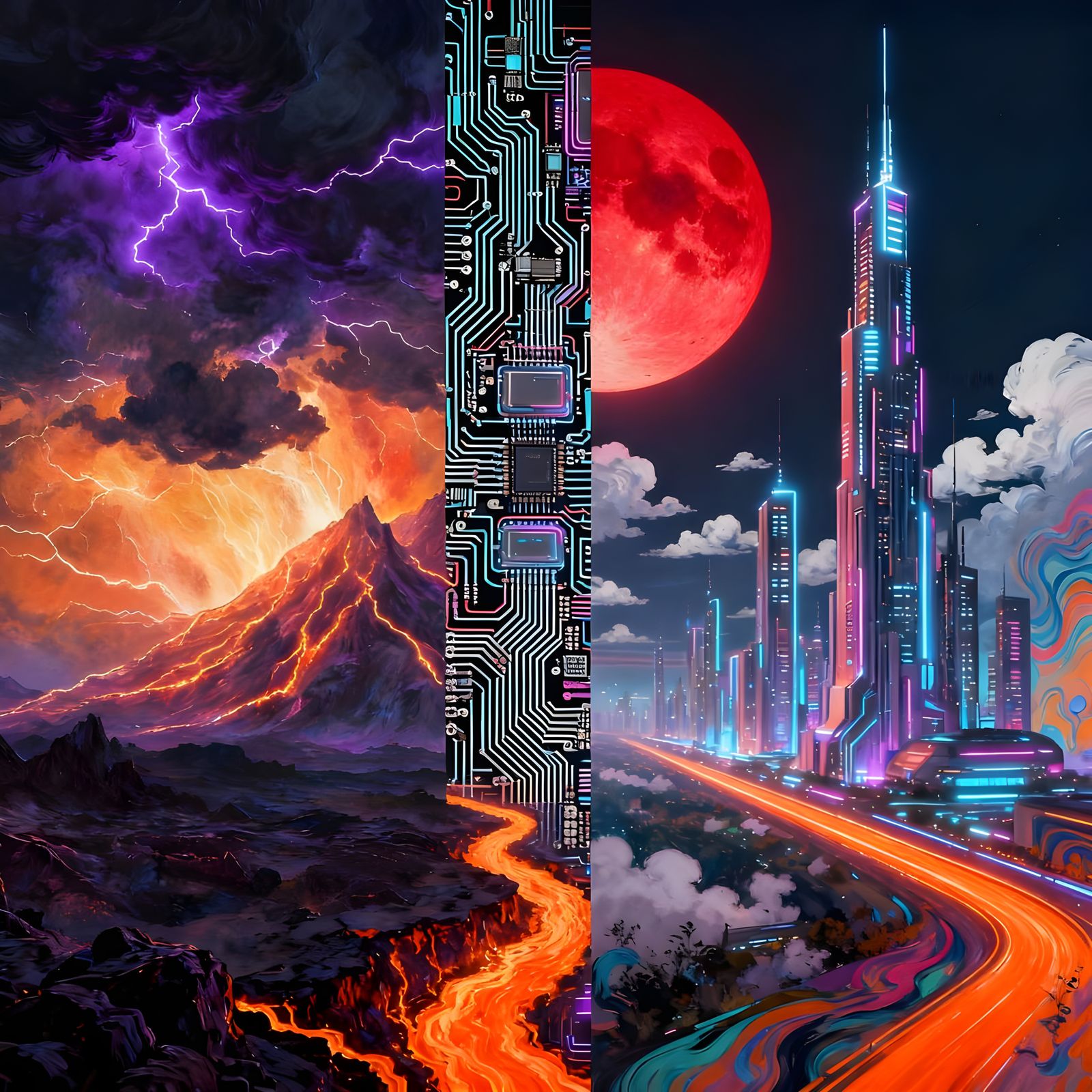 Futuristic Circuitry Fuses Images in Abstract Double Exposur...