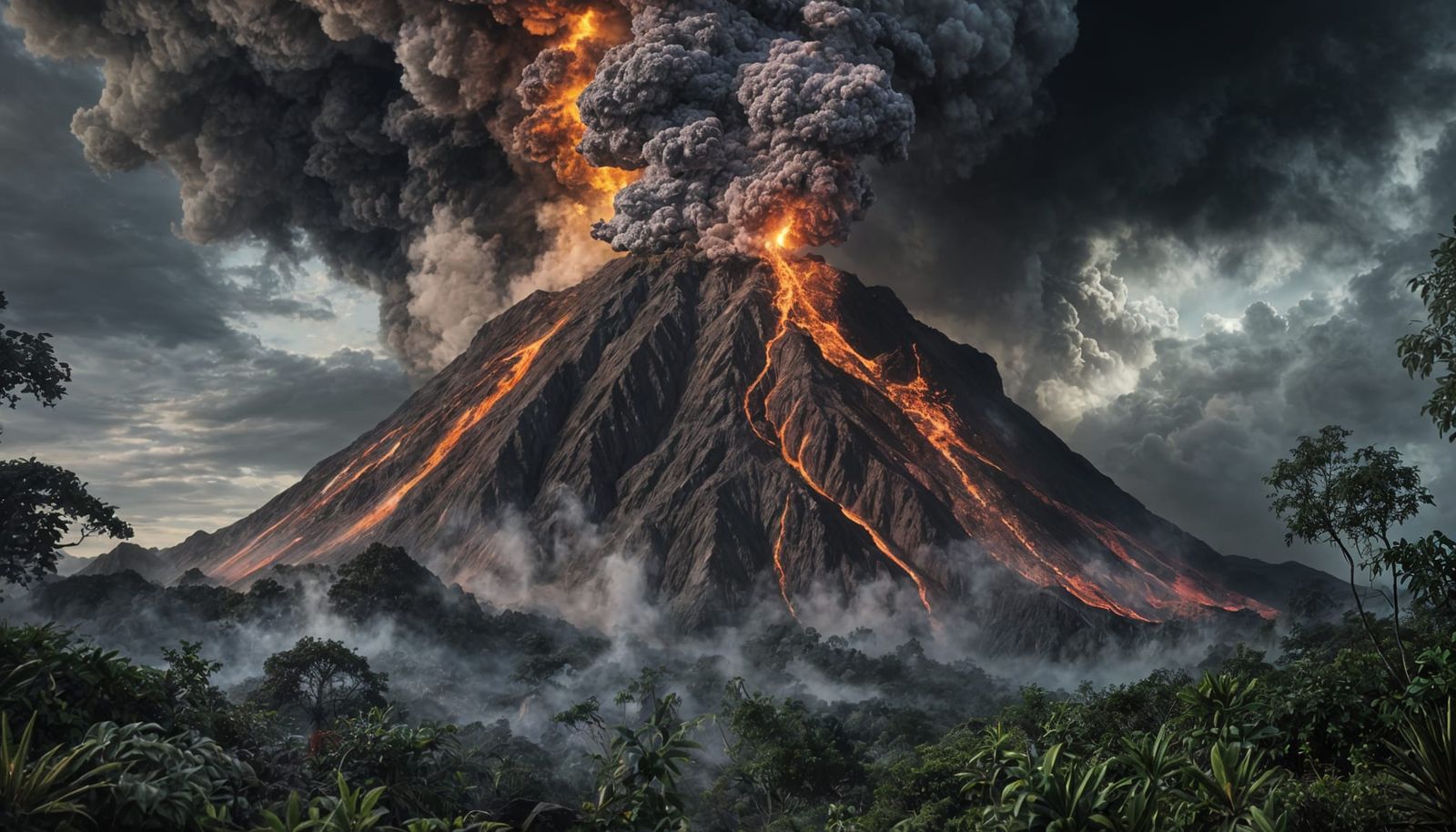 Volcanic Eruption in Tropical Paradise: Double Exposure
