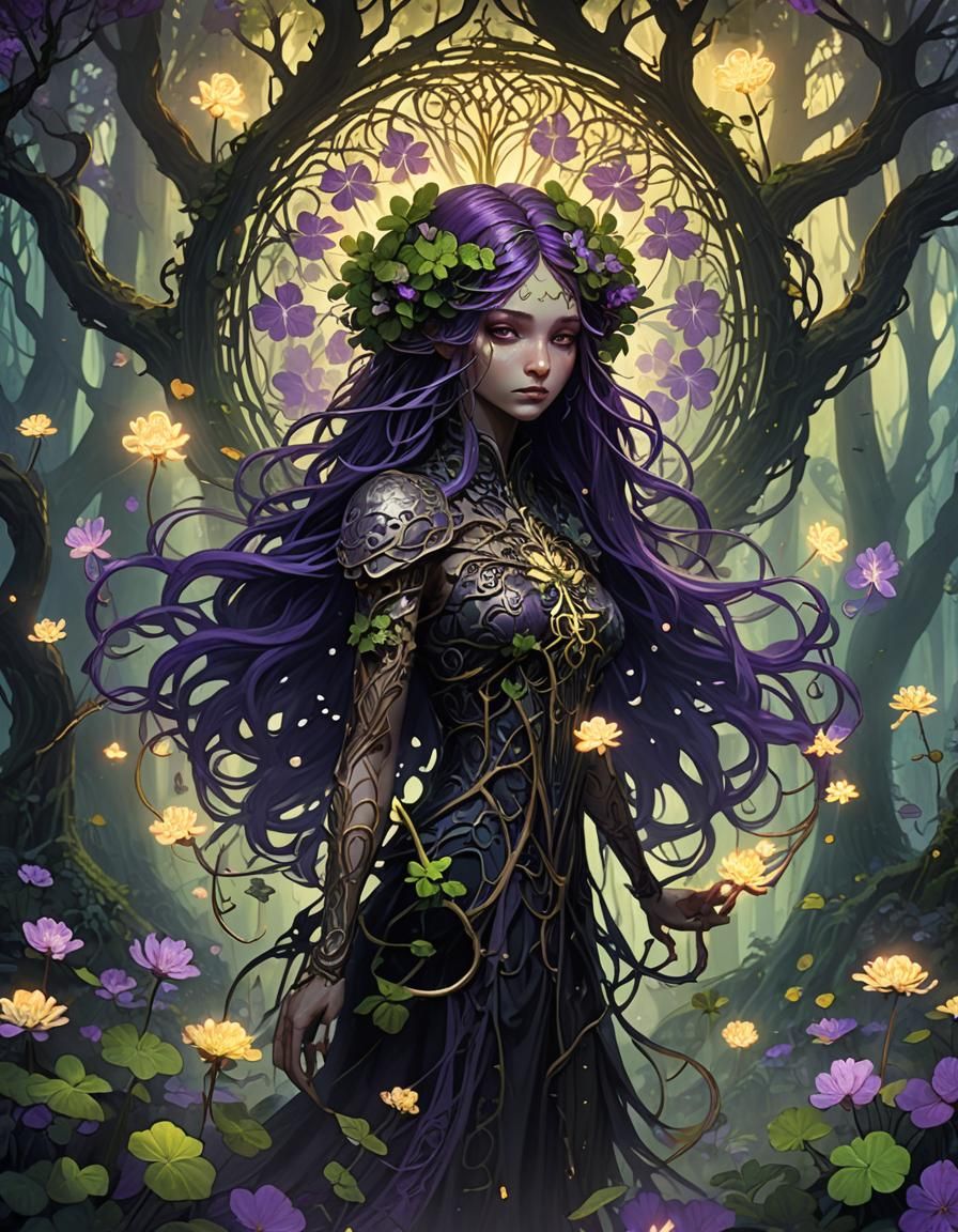Ethereal Dark Fantasy Clover Bloom in Misty Forest