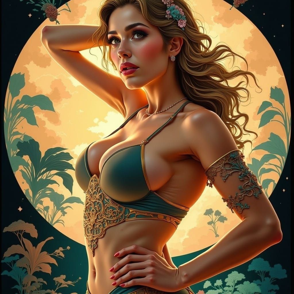 Colorful Pin-Up Woman Illustration