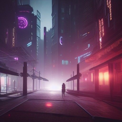 Cyberpunk Ghost Town with Volumetric Lighting