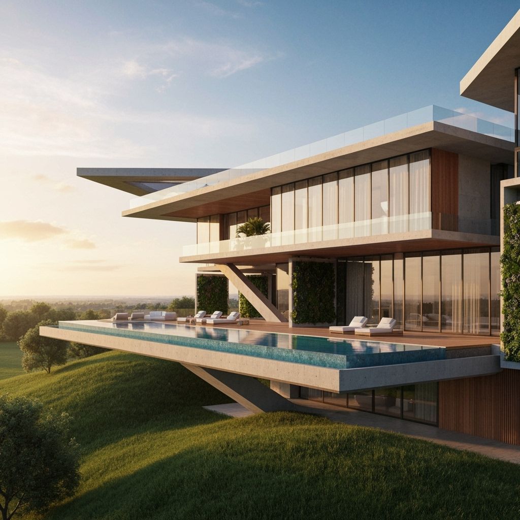 Futuristic Luxury Villa with Infinity Pool at Sunset
