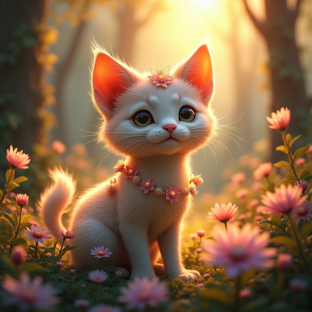 Enchanted Cat Greets Dawn in Dreamscape