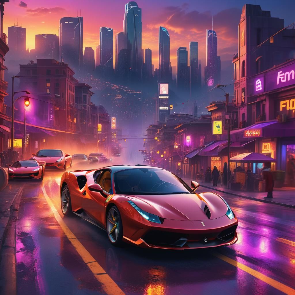 Kesha Cruises a Ferrari through a Futuristic Cityscape