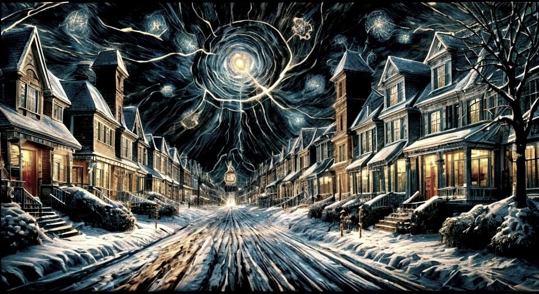 Winter Neighborhood Scene in Thick Impasto Style