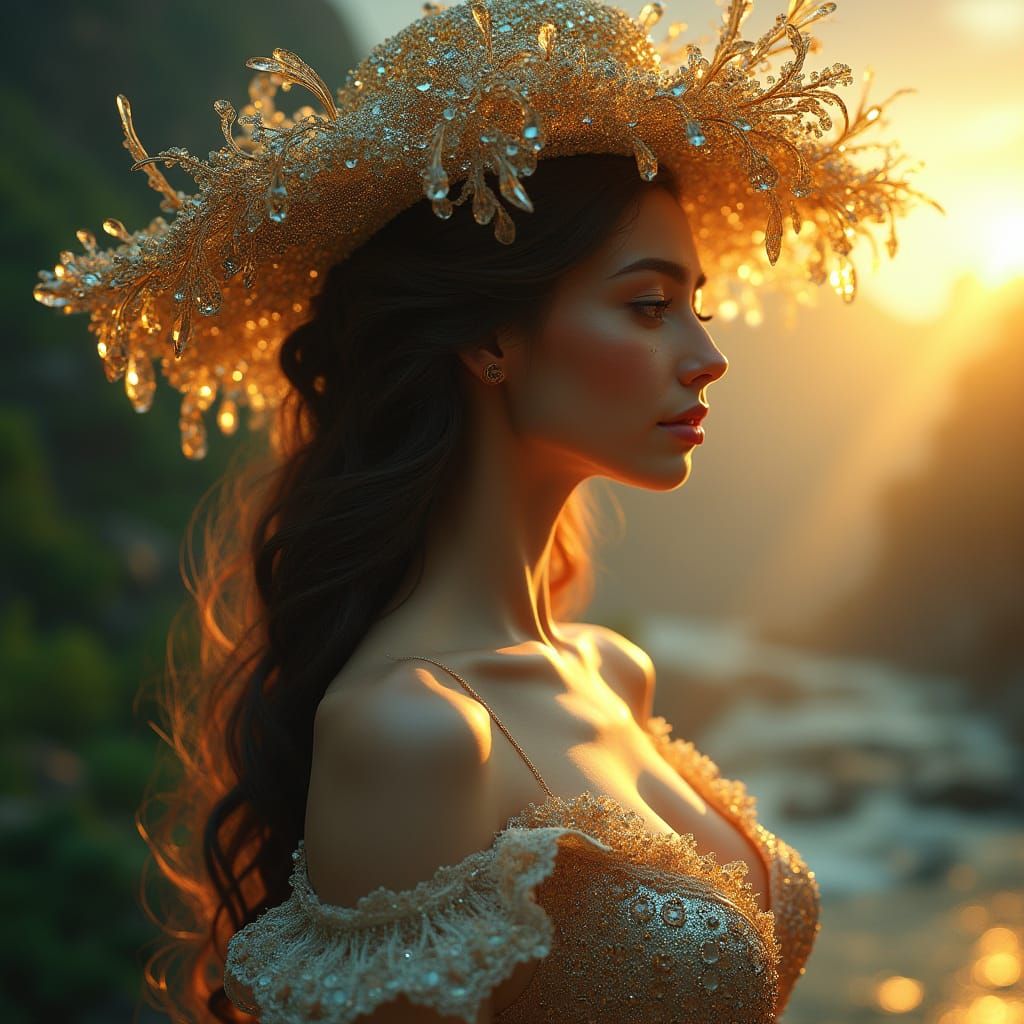 Hyper-Realistic Glass Woman in Gritty Landscape