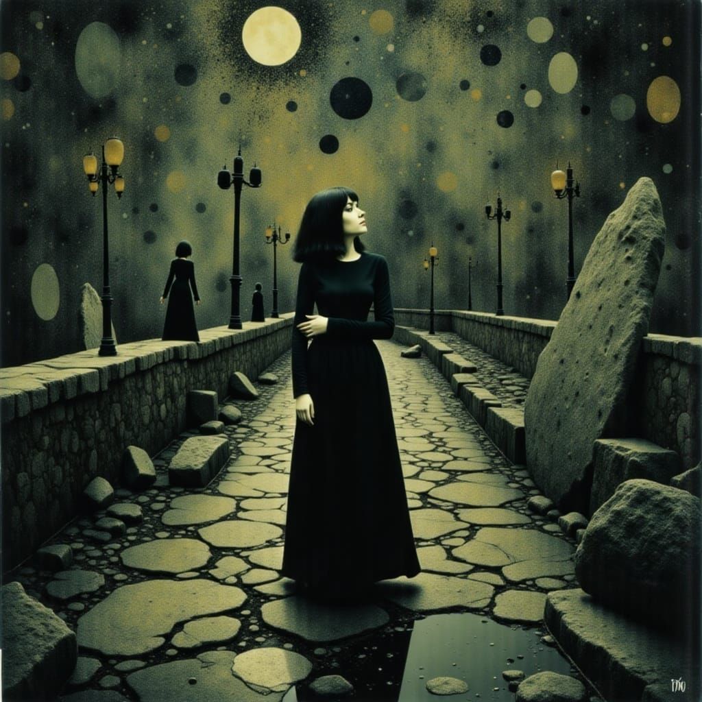 Eerie Woman in Shattered Mirror Dystopia