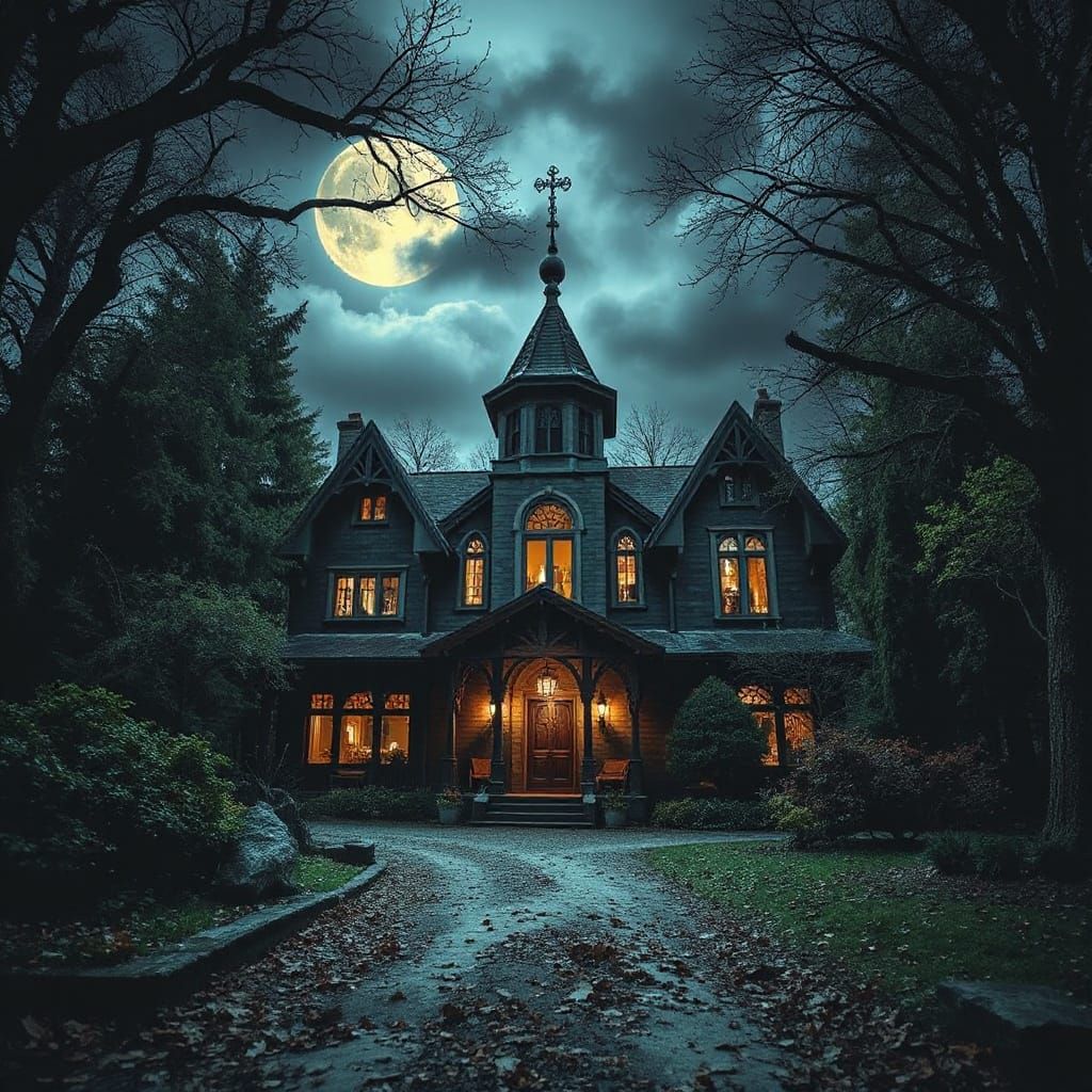 Gothic Vampire Silhouette in Dark Landscape