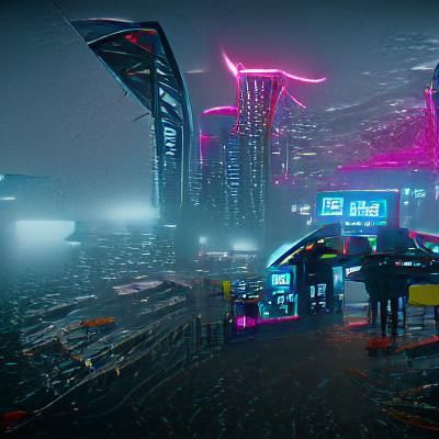 Futuristic Neon Cityscape in Cyberpunk Style