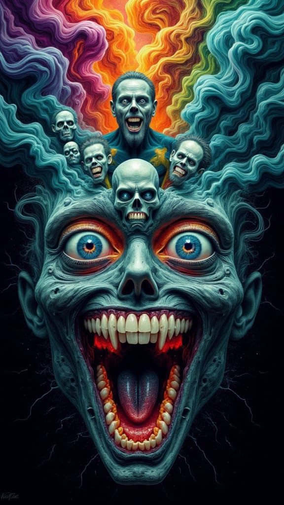 Unsettling Fractal Faced Man in Analog Horror Style