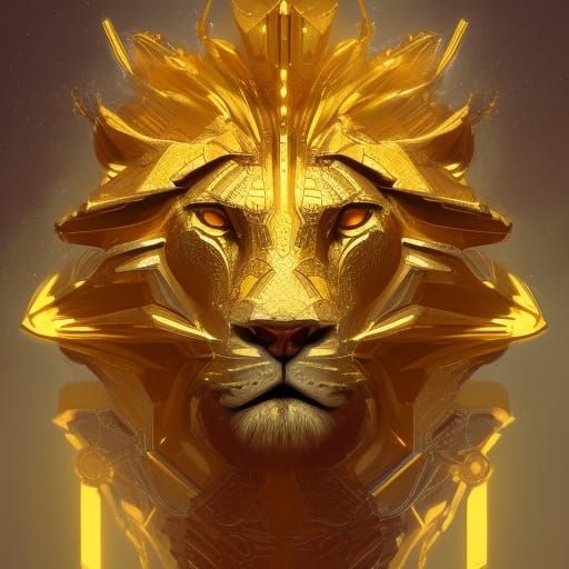 Golden Robotic Lion Concept Art in 8K