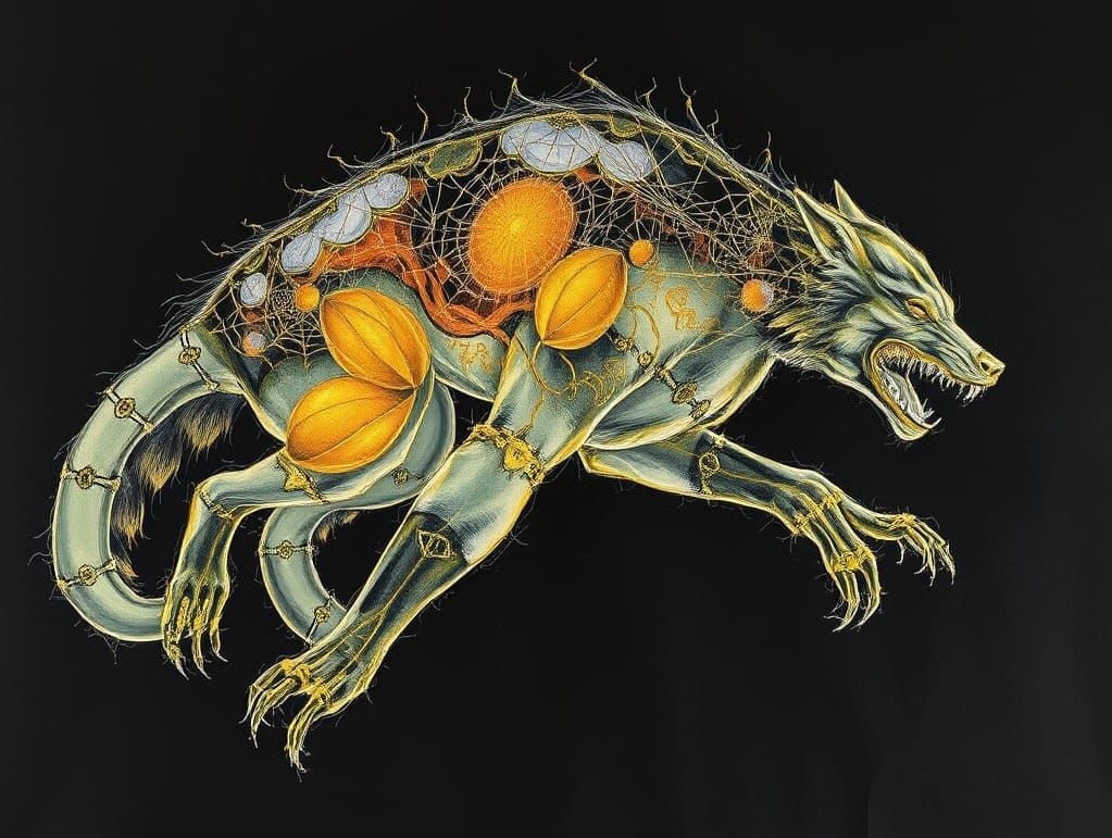 Surreal Beast of Spiderweb in Golden Ink