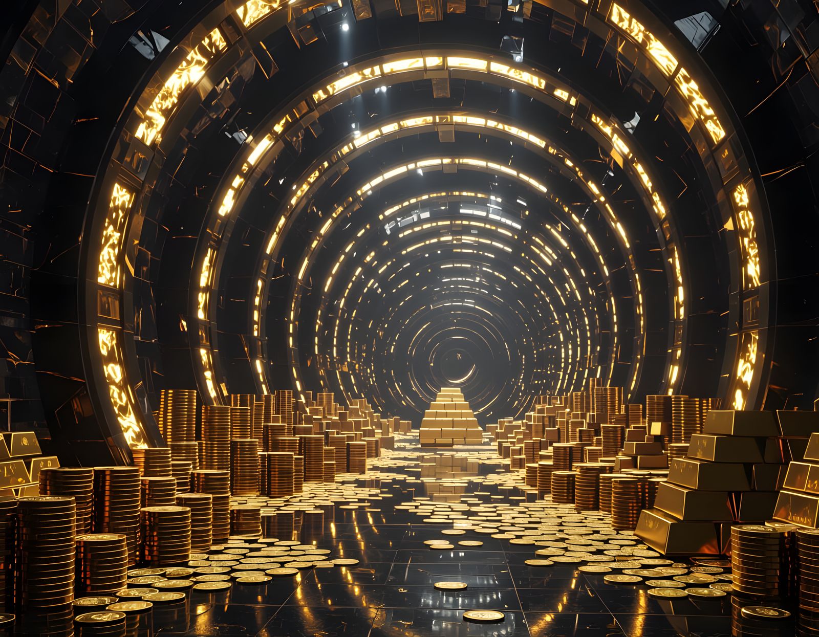 Colossal Gold Vault Interior in Photorealistic 8K