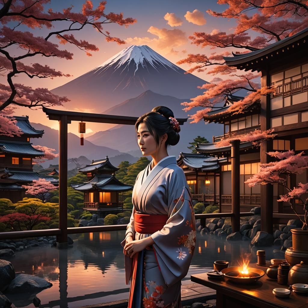Mount Fuji Sunset: Detailed Matte Painting