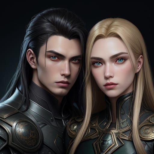 Ethereal Dark Fantasy Lovers in Hyperdetailed, Triadic Color...