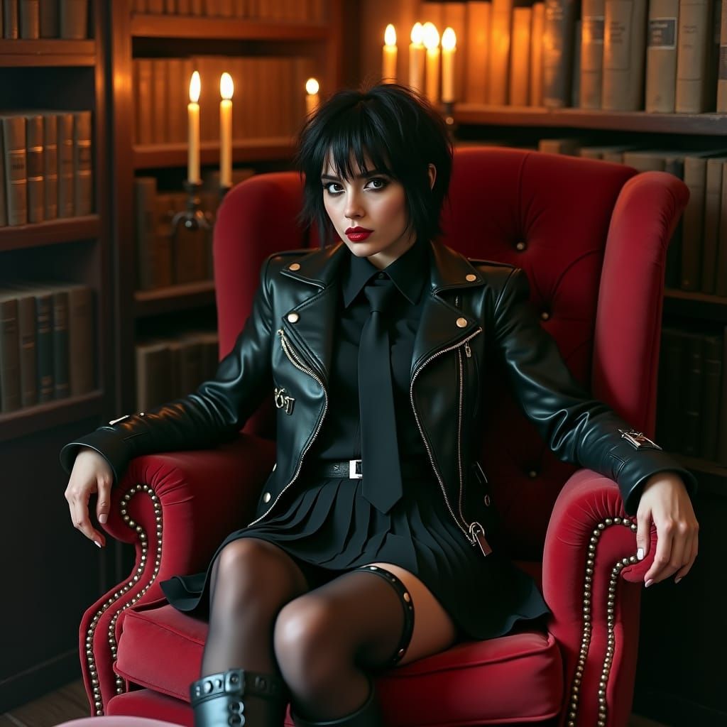 Goth Girl in Library, Gothic Romance Style