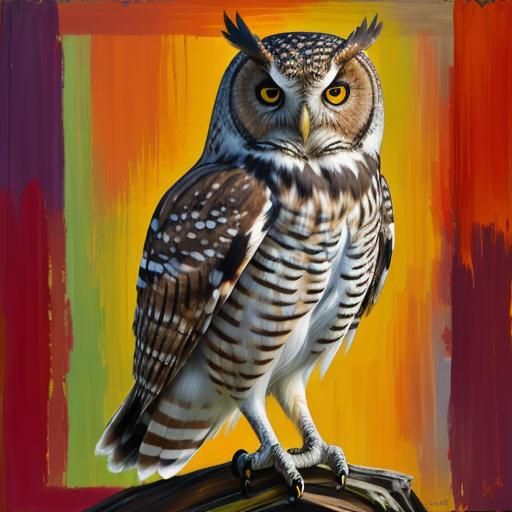 Owl at Sundown: Neo-Impressionist Expressionist Oil Painting