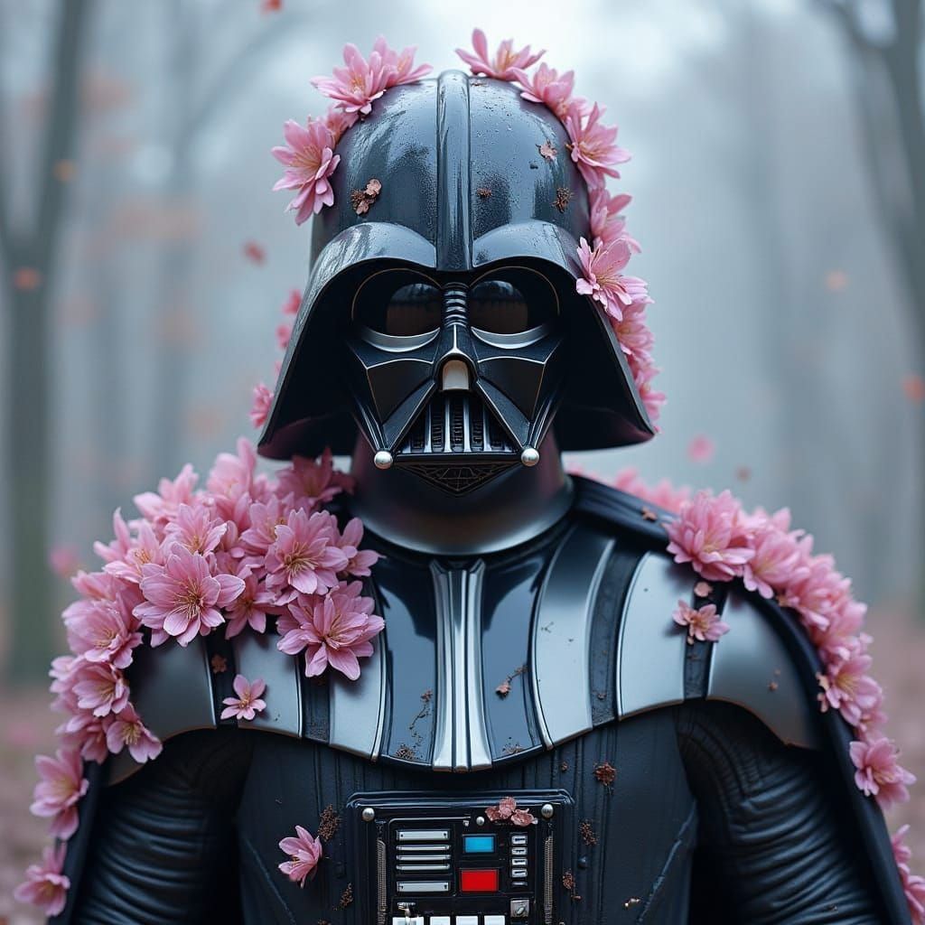 Darth Vader Portrait in Floral Armor, Surreal Art