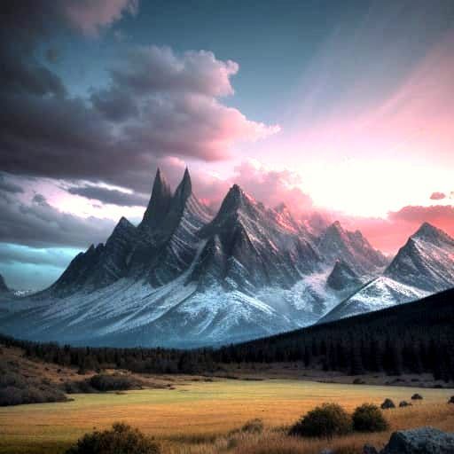 Hyperrealistic Mountain Landscape with Vivid Contrasting Col...