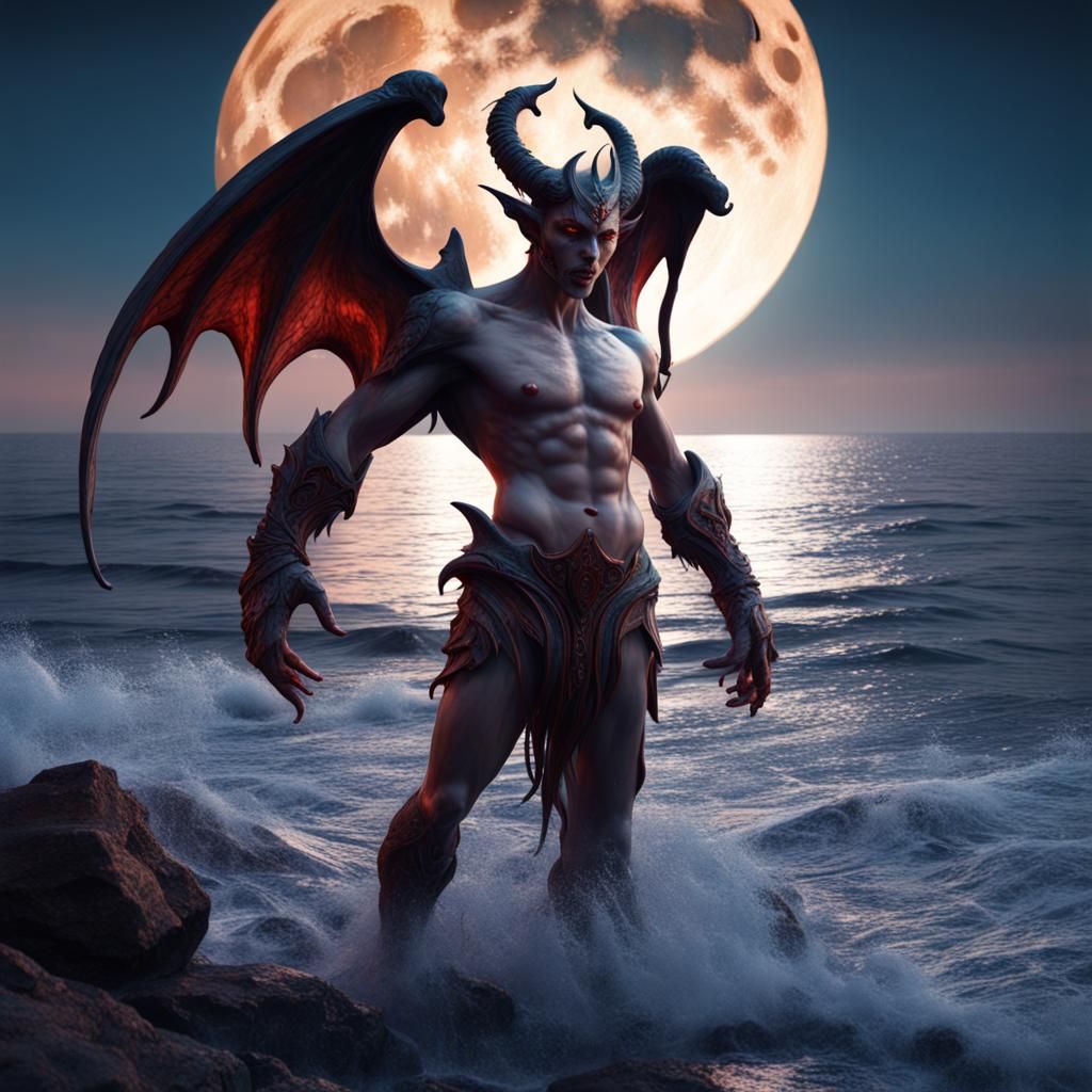 Demon Anteros Under Full Moon: Fantasy Concept Art