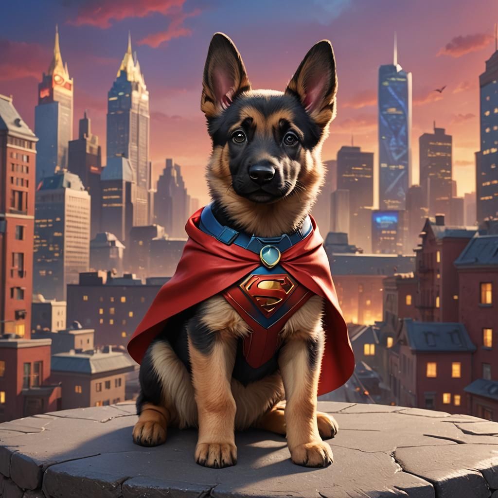 Superhero German Shepherd Puppy in Disney Pixar Style