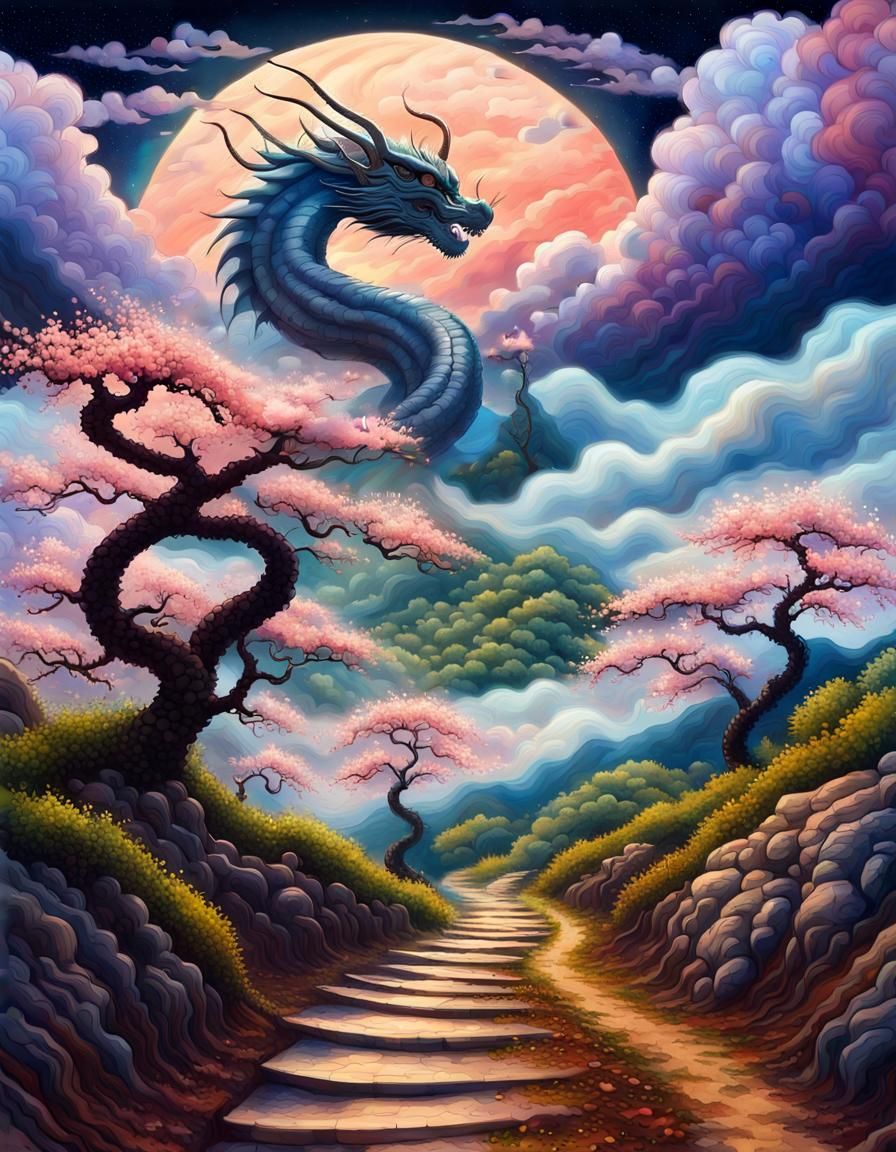 Neo-Impressionist Pathway to Heaven with Dragon