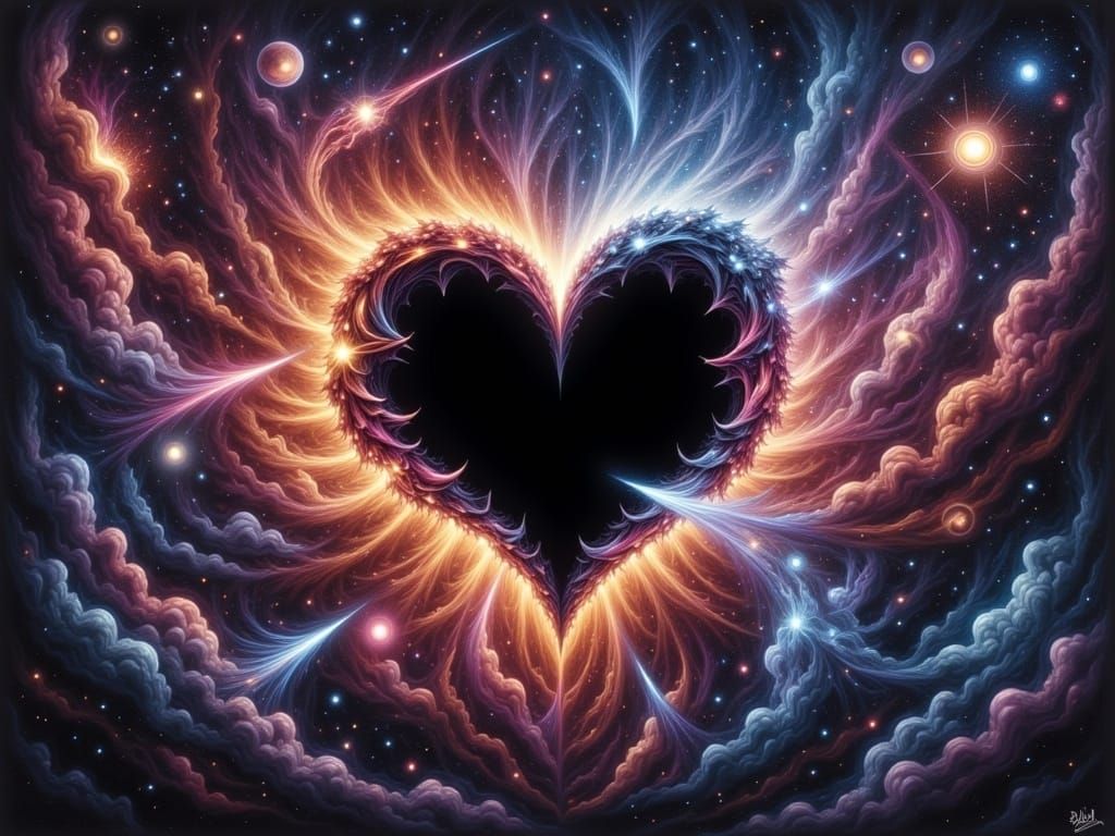 Cosmic Heart-Shaped Black Hole in Vibrant Iridescent Hues