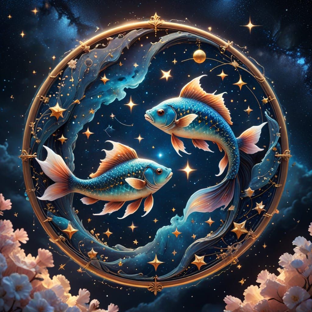Pisces Gods in Cosmic Night Sky Art