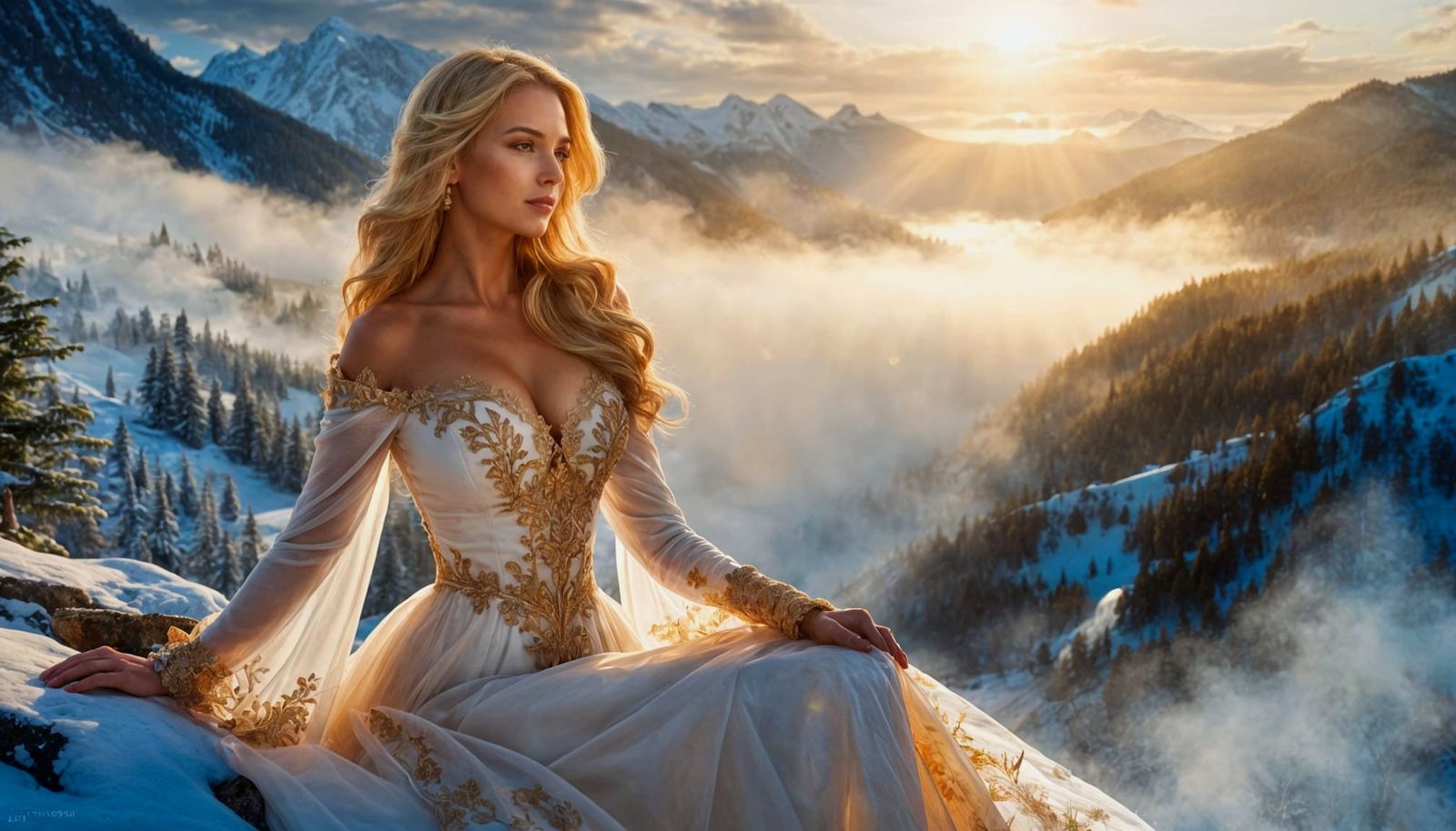 Ethereal Princess of Winter's Splendor in Hyperrealism