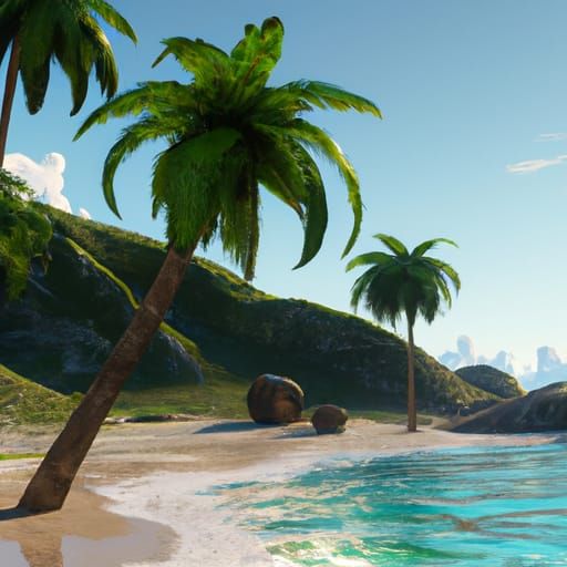 Tropical Summer Beach with Coconut Trees: Matte Painting