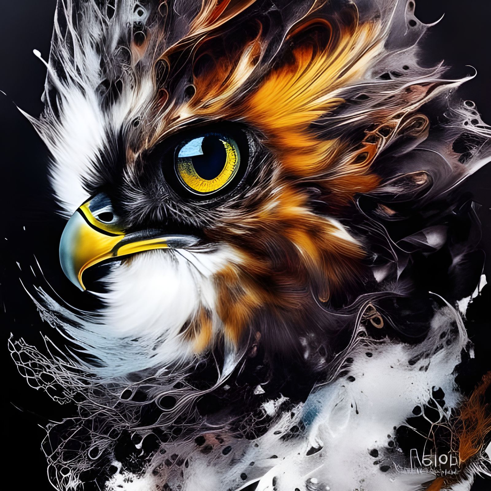 Adorable Falcon Portrait in Inkblot Art Style