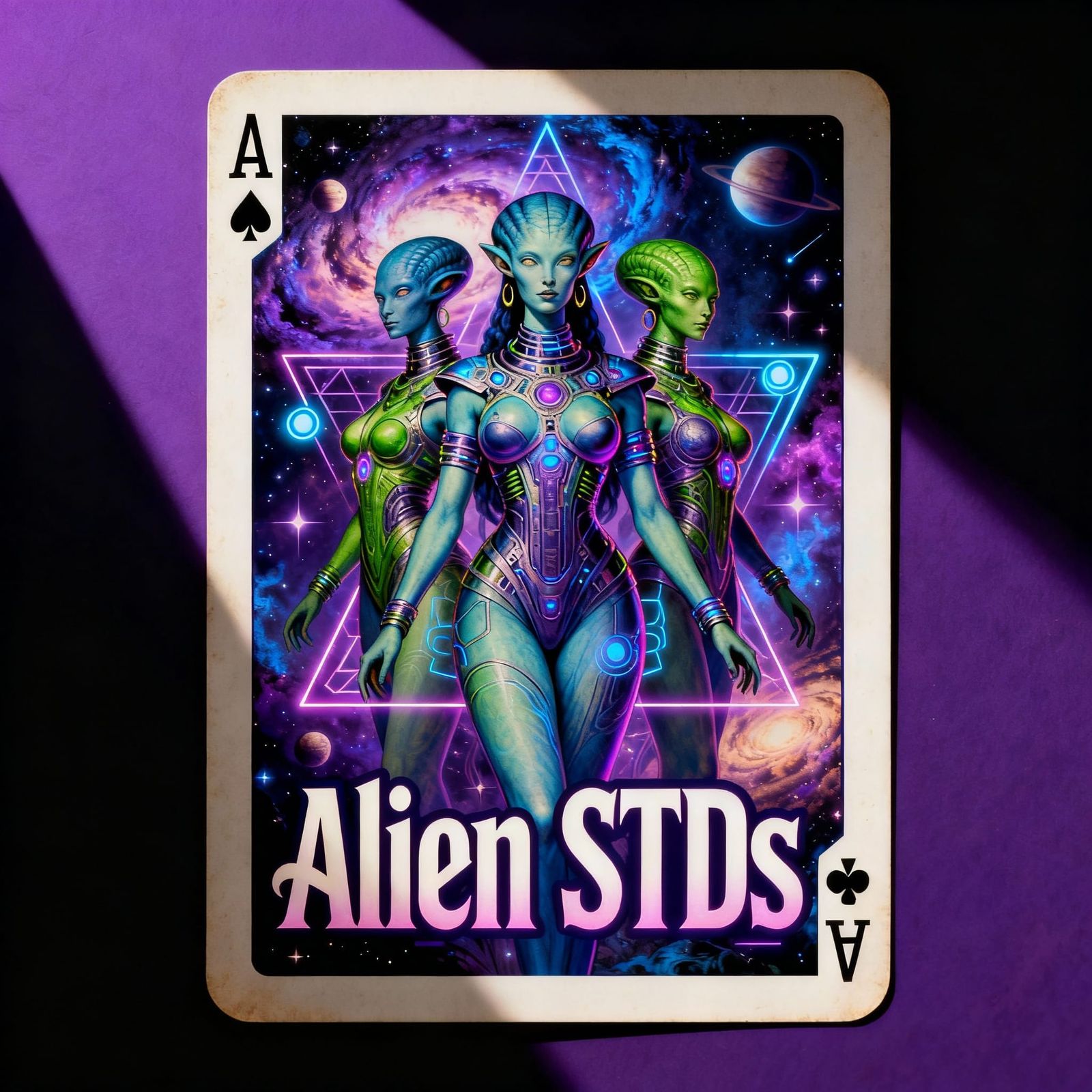 Voluptuous Aliens on Cosmic Card Illustration