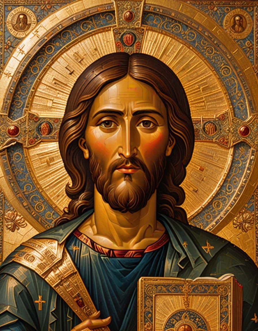 Christ Pantocrator Byzantine Icon in Mosaic Style
