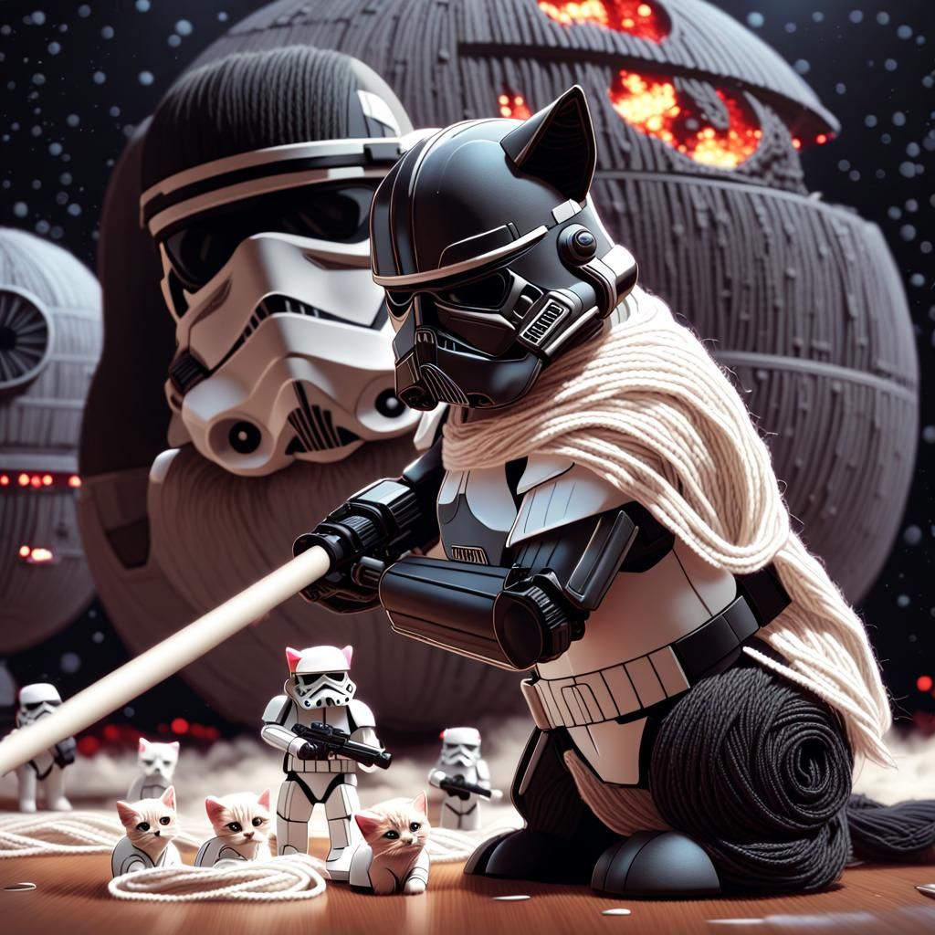 Stormtrooper Kittens Recreate Star Wars Yarn Deathstar