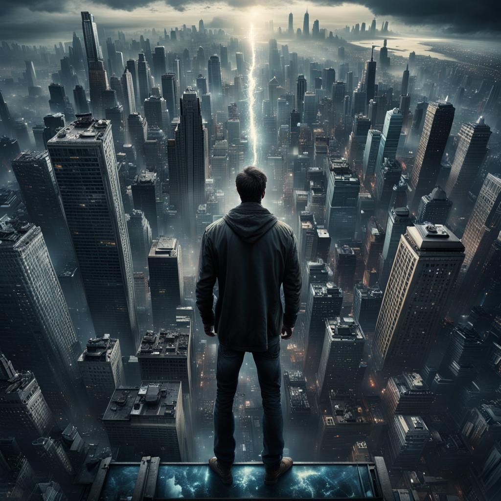 Giant Man Over City: Epic Digital Matte Painting