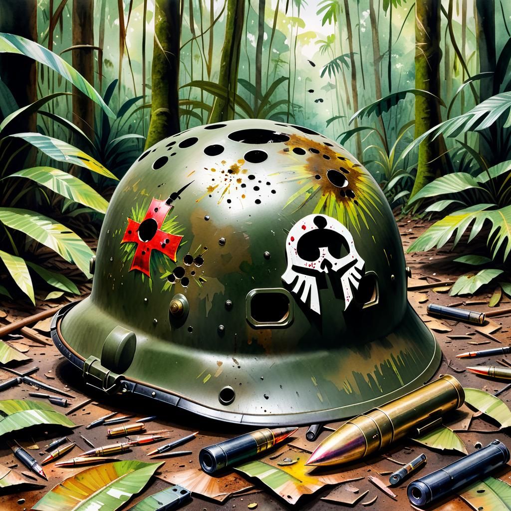 Watercolor Military Helmet: "War is Hell"