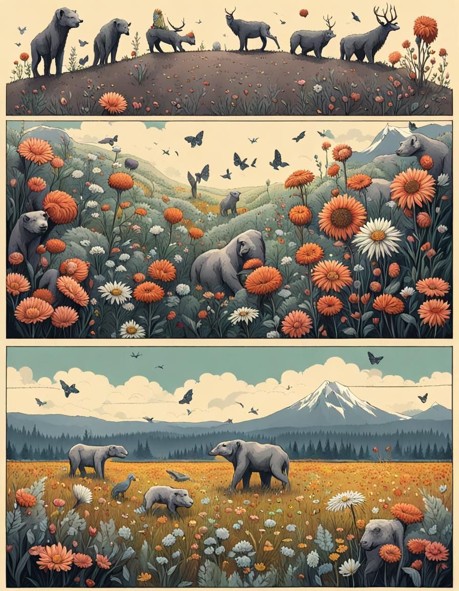 Apocalyptic Animals Acting Human with Flowers