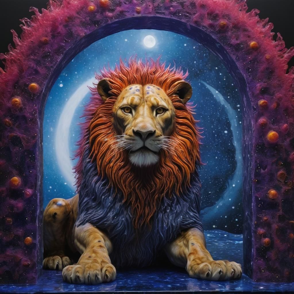 Lion Under Moon Gate: Acrylic Pour Kirlian Photography