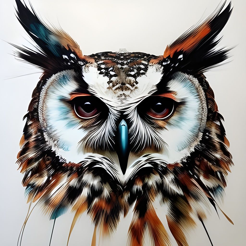 Detailed Inkblot Owl Portrait in Cartoon Style