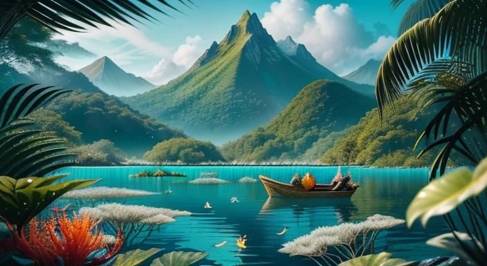 Mermaid Goddess Portrait in Surreal Tropical Lake